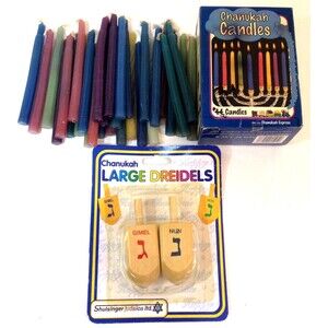 Chanukah Candles (31 Count Box, Assorted Colors) & Large Dreidels